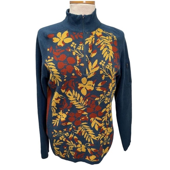 Floral Patterned Women's Sweater - Blue and Yellow - Picture 1 of 7
